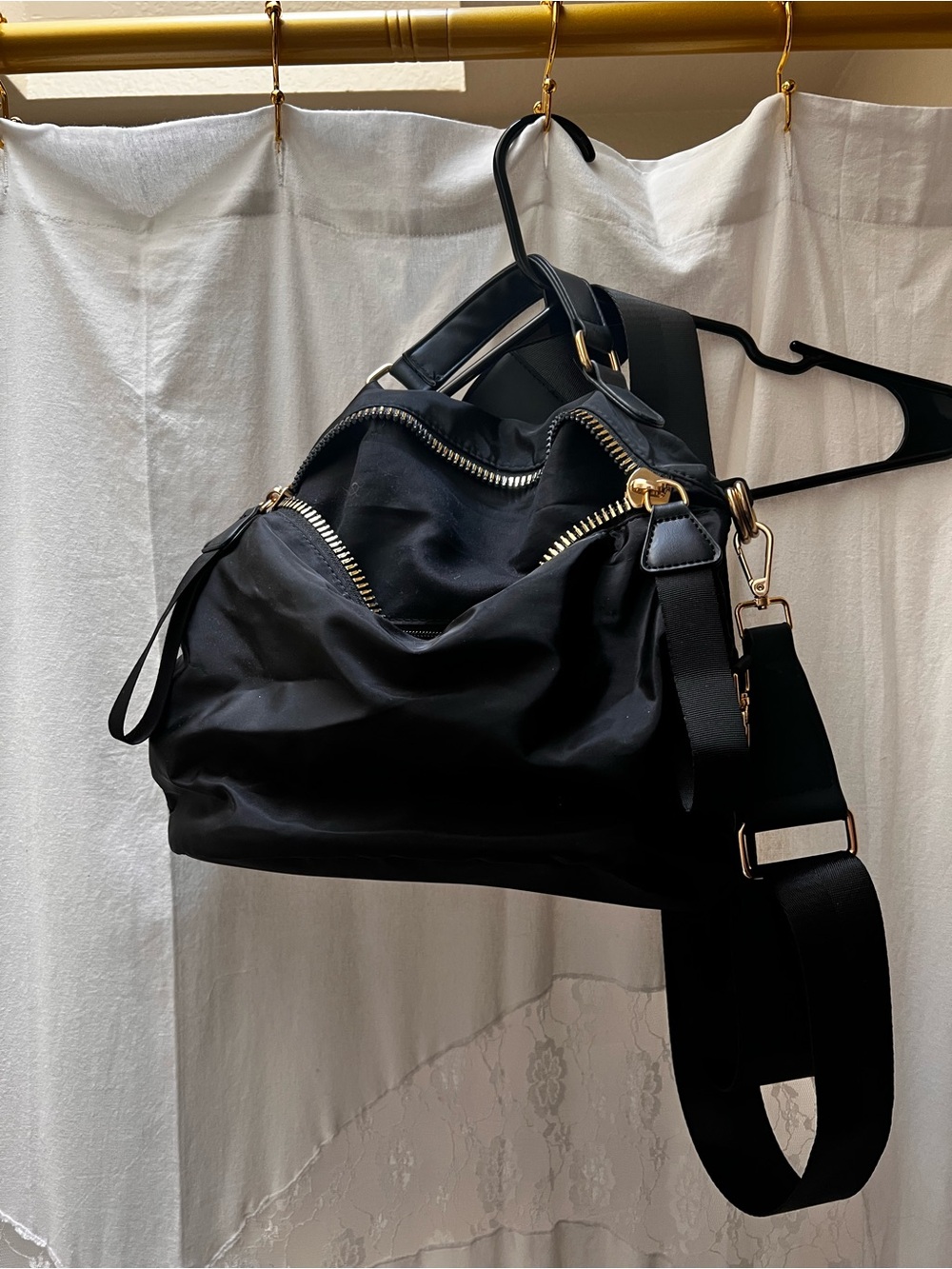Black Womens Shoulder Bag with Gold Hardware